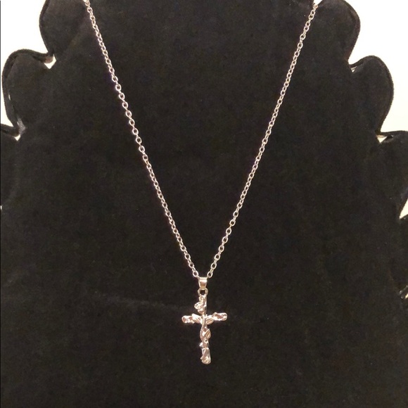 Our savior resurrected silver tone cross necklace - Picture 2 of 3